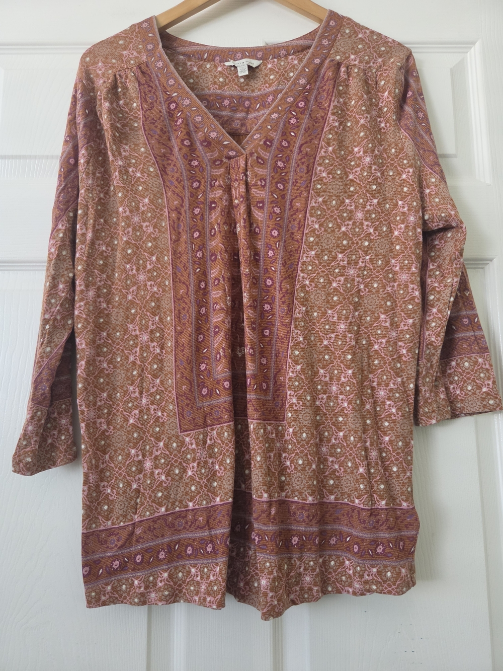 Lucky Brand Rust and Pink Boho V-Neck Tunic 1X